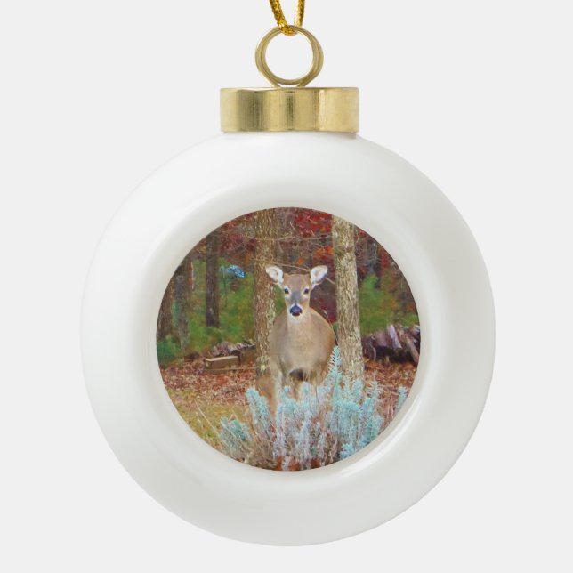 Christmas Deer Ceramic Ball Christmas Ornament (Front)
