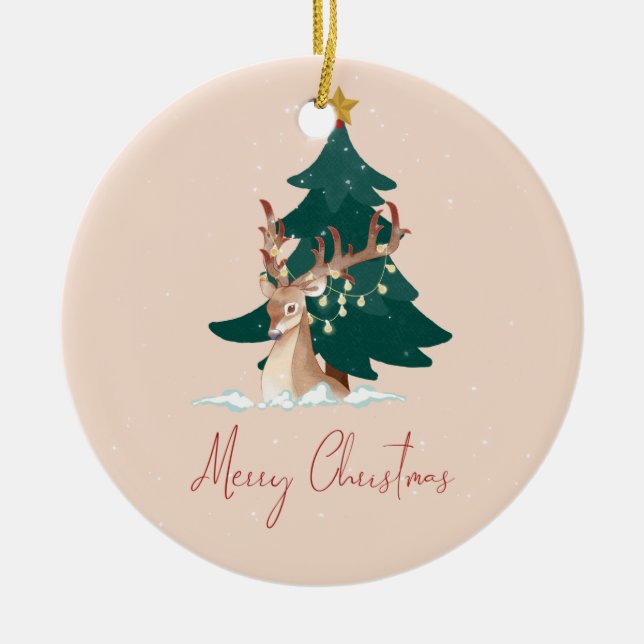 Christmas deer ceramic tree decoration (Front)