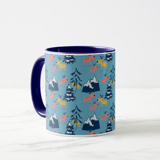Christmas deer , Christmas trees, mountains  Mug (Front Left)