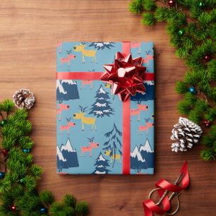 Christmas deer , Christmas trees, mountains Wrapping Paper