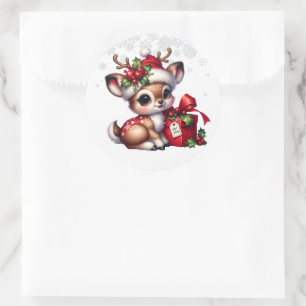 Christmas Deer Classic Round Sticker