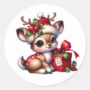 Christmas Deer Classic Round Sticker