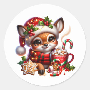 Christmas Deer Classic Round Sticker