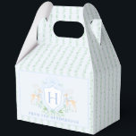 Christmas Deer Crest | Monogram Favour Box<br><div class="desc">The elegant watercolor monogram crest gives this favour box a beautiful and timeless look.   There is a floral holiday stripe patterned background

Colours include sage green and blue.

If you have any questions or need help customising this box,  please reach out. I'm happy to help.</div>