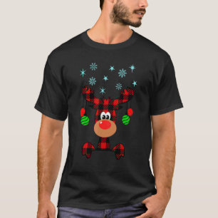 Christmas Deer Cute Red Buffalo Plaid Reindeer Mer T-Shirt