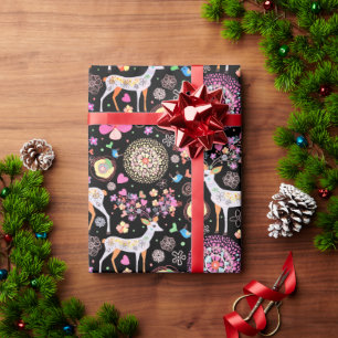 Christmas Deer Flowers Snowflake Heart Birds Wrapping Paper