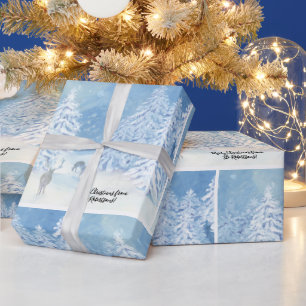 Christmas Deer Forest Snow Falling Winter Trees Wrapping Paper