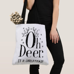 Christmas deer funny illustration large tote bag