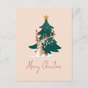 Christmas deer holiday postcard