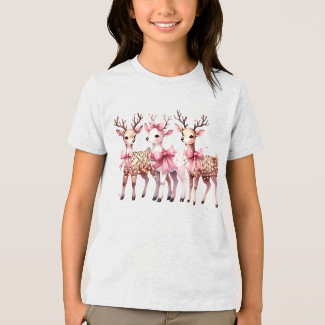Christmas Deer Holiday T-Shirt Tri-Blend Shirt (Front)