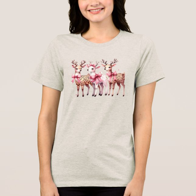 Christmas Deer Holiday Women's T-Shirt Tri-Blend Shirt (Front)
