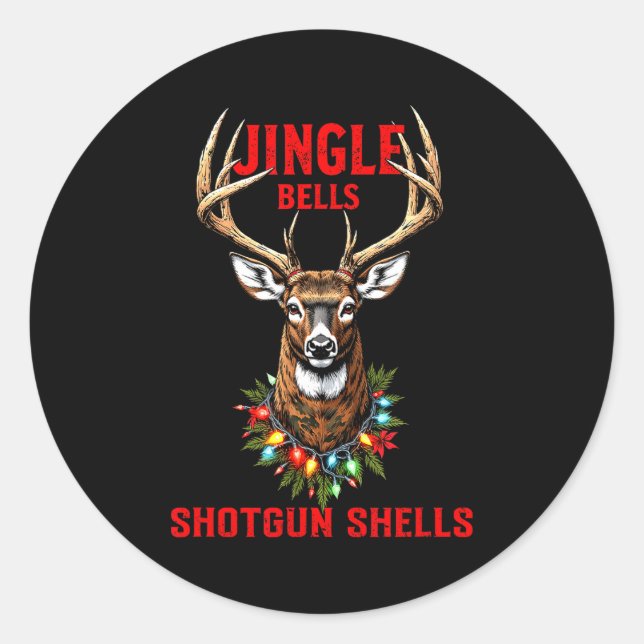 Christmas Deer Hunting Dashing Through Snow Jingle Classic Round Sticker (Front)