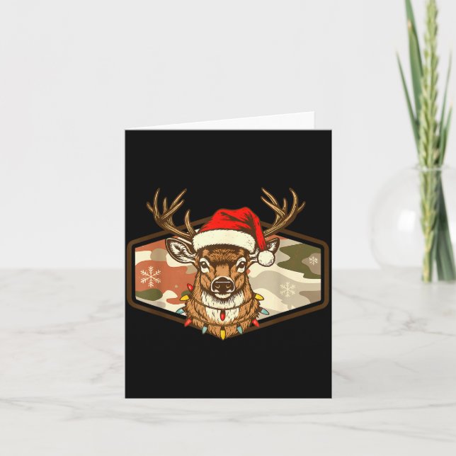 Christmas Deer Hunting Old School Camo, Xmas Hunti Card (Front)