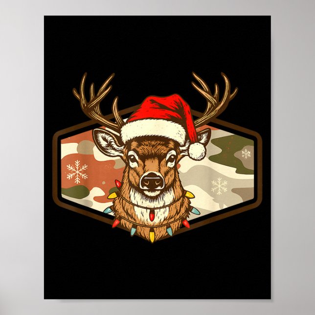 Christmas Deer Hunting Old School Camo, Xmas Hunti Poster (Front)