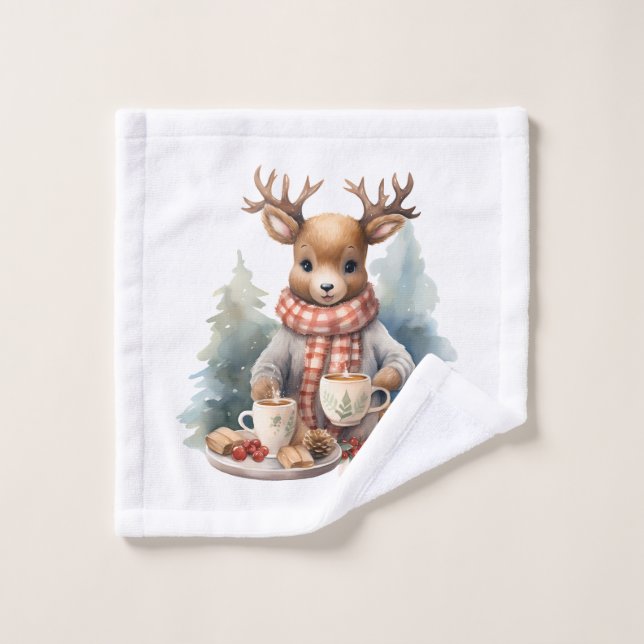 Christmas deer illustration rustic wash cloth  (Wash Cloth)