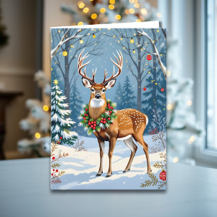Christmas Deer in Festive Winter Forest  Card