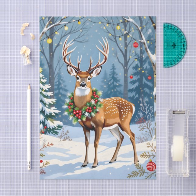 Christmas Deer in Festive Winter Forest  Tissue Paper (Craft)