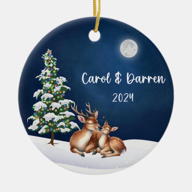 Christmas Deer in Love Ornament (Front)