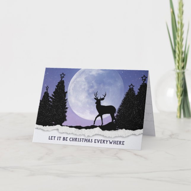 Christmas Deer In Moonlight Holiday Card (Front)