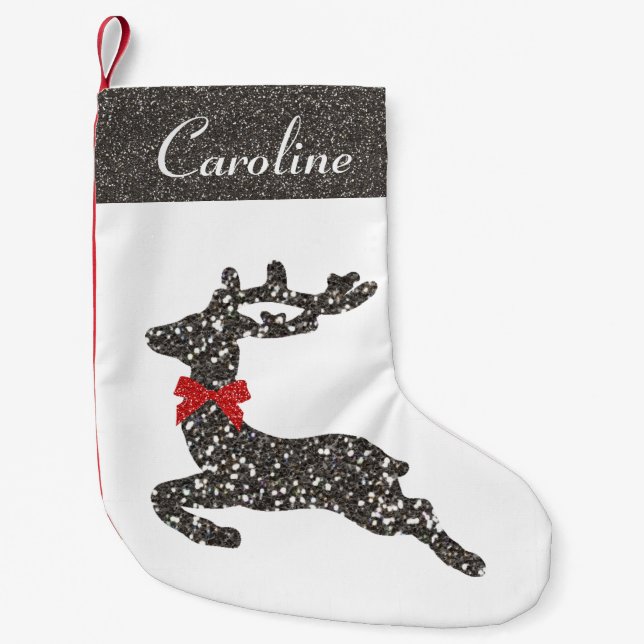 Christmas Deer in Red Bow Small Christmas Stocking (Front)
