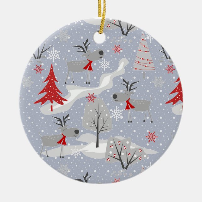Christmas deer in the forest. ceramic tree decoration (Front)