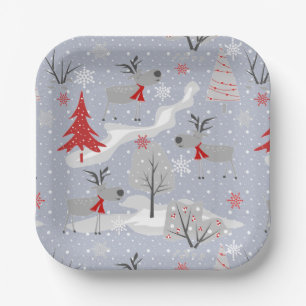 Christmas deer in the forest paper plate