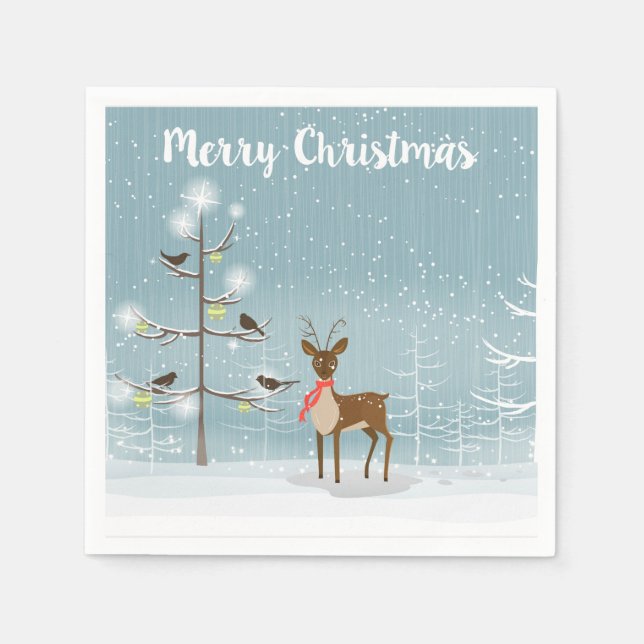 Christmas Deer In the Winterly Wood Napkin (Front)