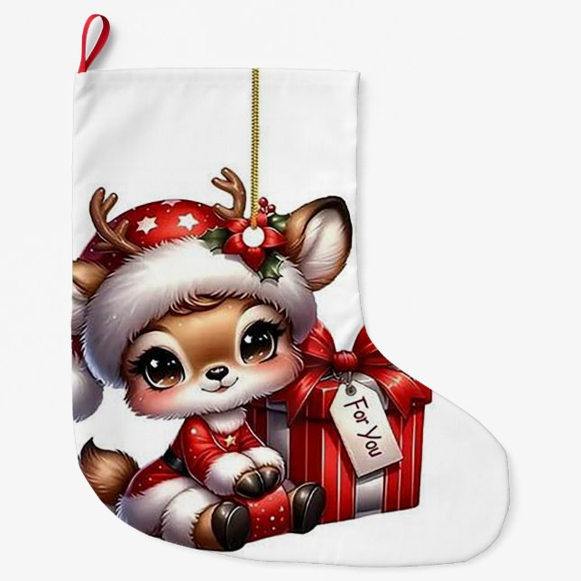 Christmas deer large christmas stocking (Front)