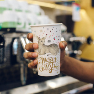 Christmas Deer & Merry Christmas Typography Paper Cups