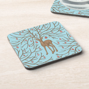Christmas deer on blue coaster