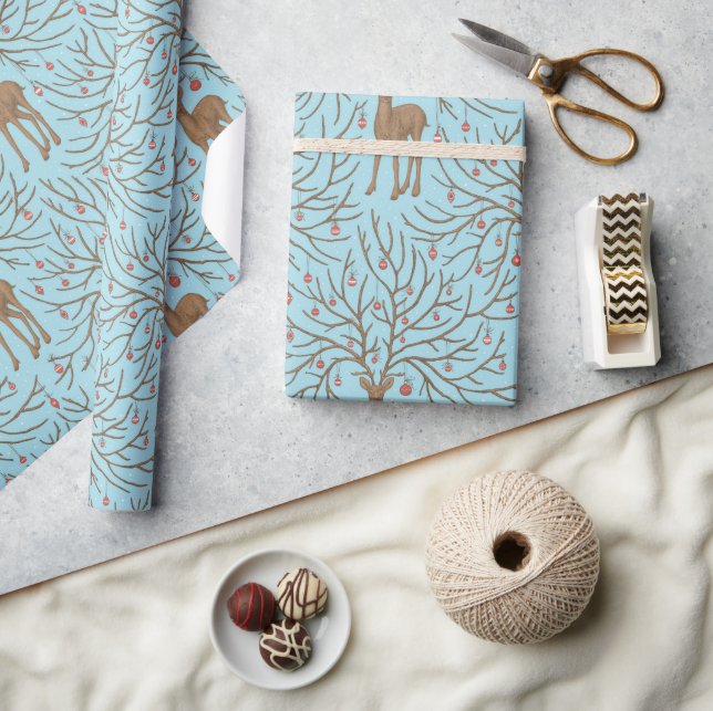 Christmas deer on blue wrapping paper (Crafts)