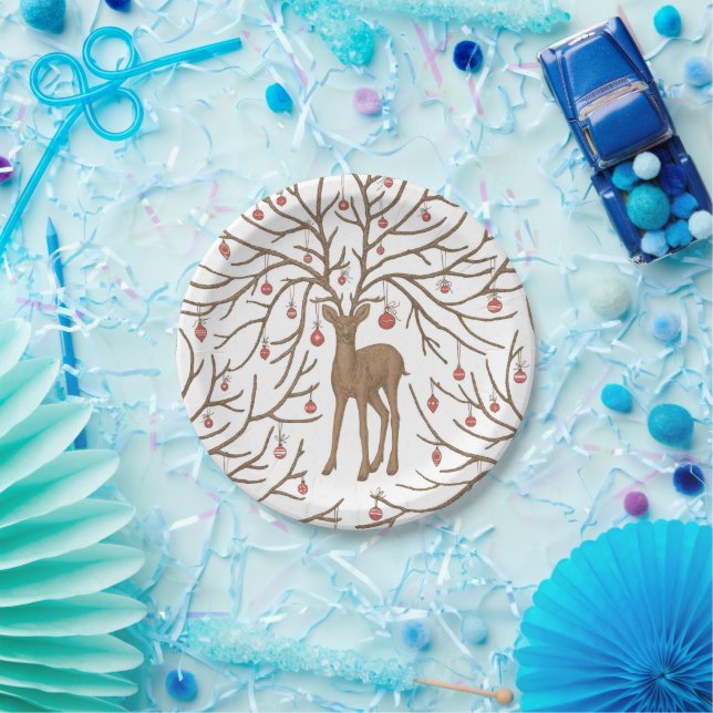 Christmas deer on white paper plate (Party)