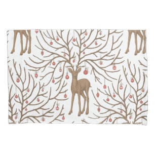 Christmas deer on white pillowcase