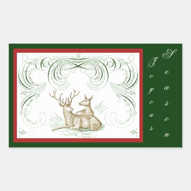 Christmas Deer Rectangular Sticker (Front)