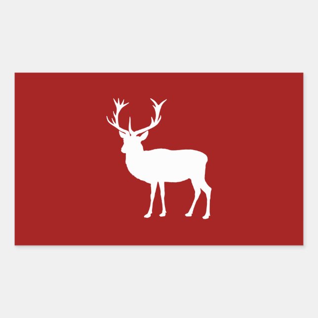 Christmas Deer Red and White Rectangular Sticker (Front)