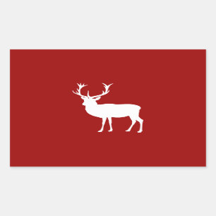 Christmas Deer Red and White Rectangular Sticker