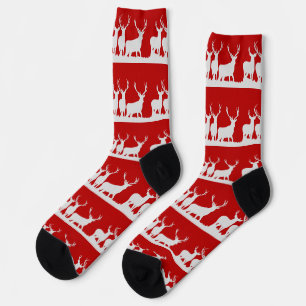 Christmas deer reindeer holiday simple classic red socks