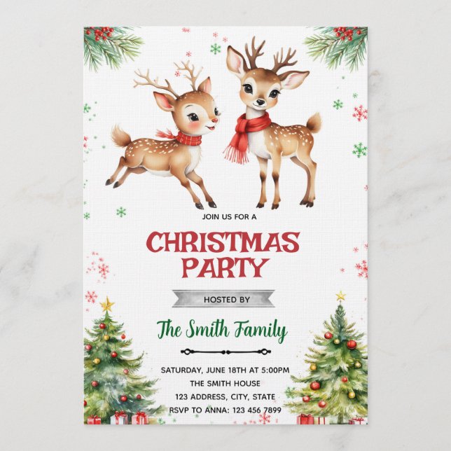 Christmas Deer reindeer invitation (Front)