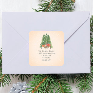 Christmas Deer Return Address Square Sticker