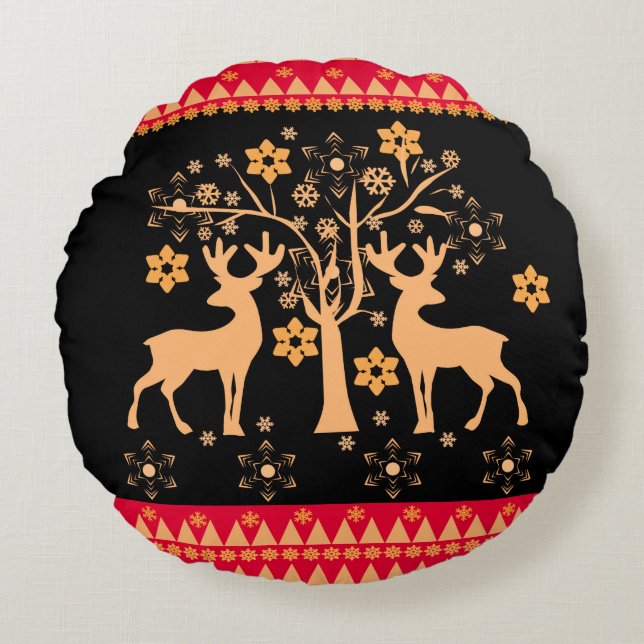 Christmas deer round cushion (Front)