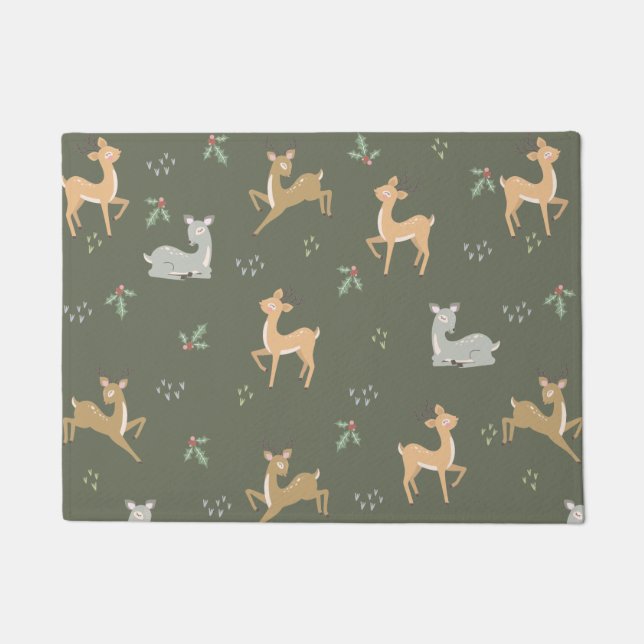 Christmas Deer Seamless Pattern Doormat (Front)