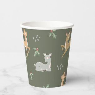 Christmas Deer Seamless Pattern Paper Cups