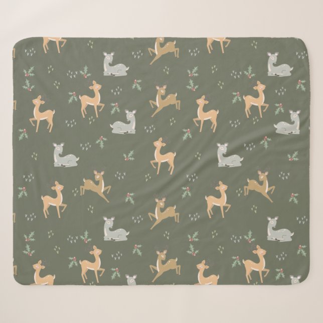 Christmas Deer Seamless Pattern Sherpa Blanket (Front (Horizontal))