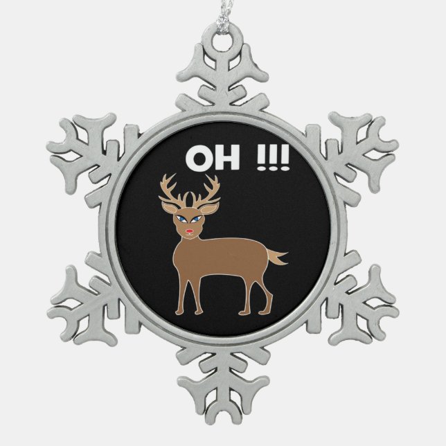 Christmas Deer Season Cute Festive Retro Style  Snowflake Pewter Christmas Ornament (Front)