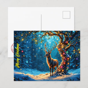 Christmas deer snow colourful glitter glow postcard