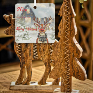 Christmas deer snow house Metal Square Ornament