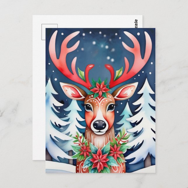 Christmas Deer Snowy Forest Postcard (Front/Back)