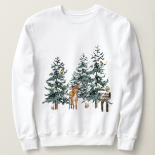 Christmas Deer Squirrel Birds Pine Tree Forest Sweatshirt