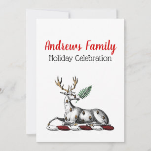 Christmas Deer Stag, Fern Heraldic Crest Emblem Invitation