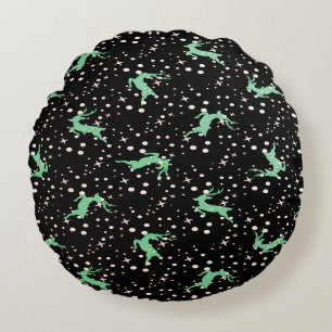 Christmas Deer Star Winter Pattern  Round Cushion